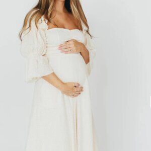 Corrine Tiered Sleeve Maxi Dress with Pockets in Ivory Cream - Bump Friendly